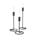 WHW Whole House Worlds Curled Base Cylinder Top Taper Candle Holders, Set of 3, Artisan Crafted, Rustic Black, Hand Rubbed Iron, 12.5, 10.25, and 7.75 Inches Tall
