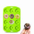 Silicone Mini Donut Maker Baking Muffin Pan Tray 12 Holes Pure Food Grad Green makes12 Full Size Donuts, BPA Free, German LFGB Approved