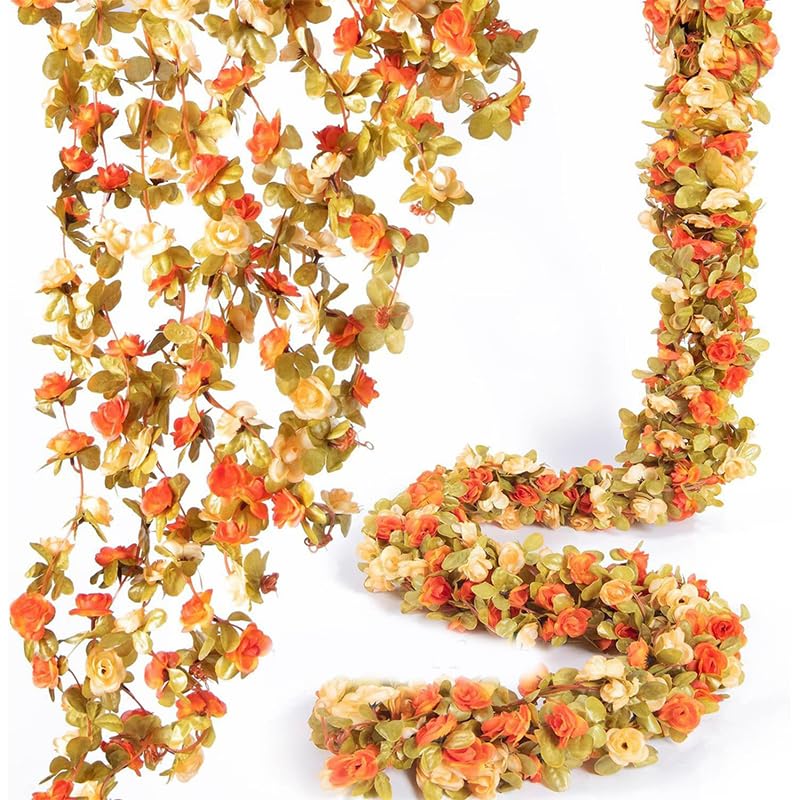250CM Peony Artificial Flowers Garland for Wedding Home Room Decoration Spring Autumn Garden Arch DIY Fake Plant Vine,Orange