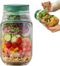 Side-Opening Salad Mason Jar, Leak-Proof Dressing Container, Integrated Lid & Bowl Design, Reusable Portable Lunch Box, Ideal for Office, Picnics & Travel