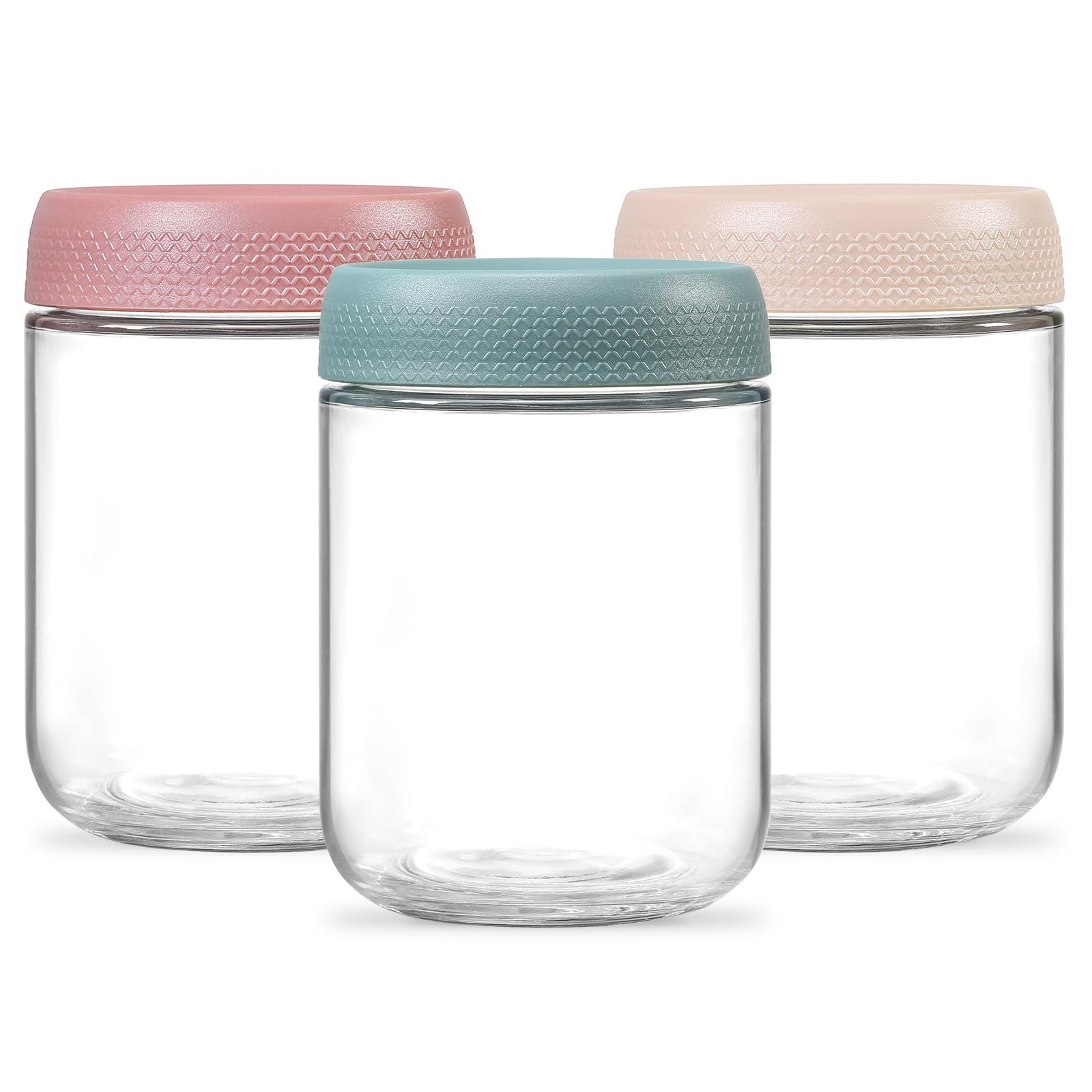 480ml Glass Jars with Airtight Lids, 3 Pack 16oz Wide Mouth Mason Jars for Overnight Oats, Salad, Snacks, Yogurt, Spices, Sugar, Glass Food Storage Containers