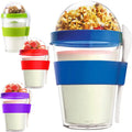 Premify Overnight Oats Jar, 4Pcs Double Wall Parfait Cups with Lids & Spoon, 450ml/15oz Each Cup, /Yogurt/Breakfast On the Go Reusable Plastic Containers, Milk Jar/Oatmeal Breakfast/Smoothie Cups