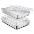 E-far Stainless Steel Baking Pan with Lid, 12? x 9¾ x 2 Inch Rectangle Sheet Cake Pans with Covers Bakeware for Cakes Brownies Casseroles, Non-toxic & Healthy, Heavy Duty & Dishwasher Safe - Set of 2