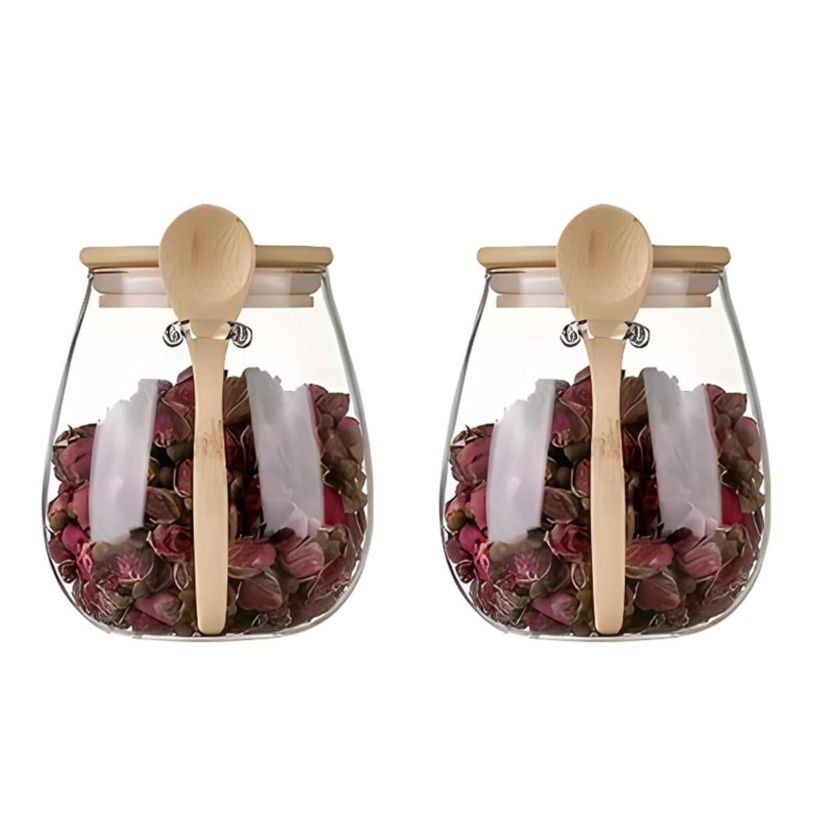 Airtight Glass Jar Storage Container With Bamboo Lid, 1000ml Set Of 2, Wide Mouth, Leak-Proof, With A Spoon, Reusable, Can Be Used For Coffee Beans, Tea Leaves, Grains, Dried Fruits