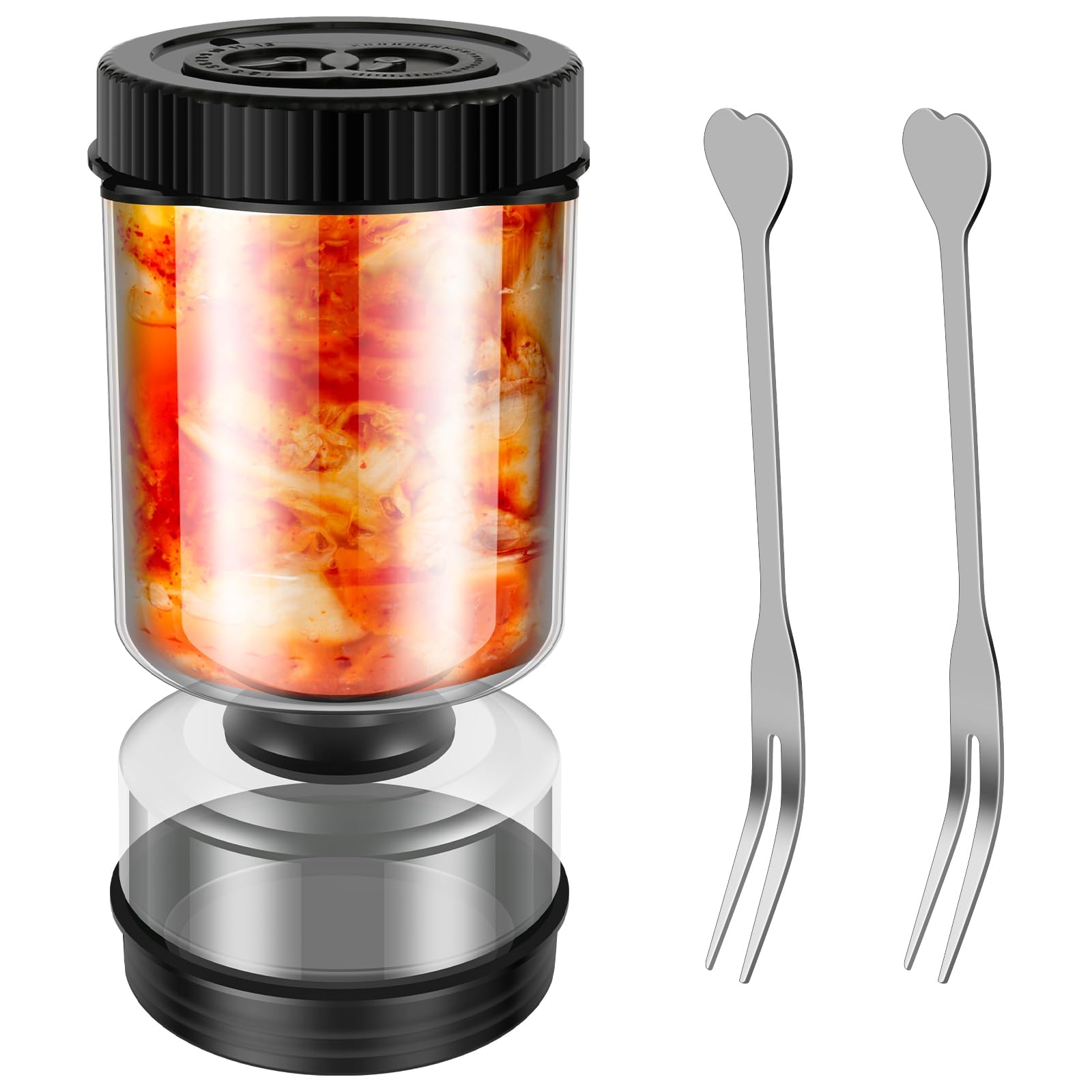36oz Glass Pickle Jar with Strainer - Leakproof Airtight Container, Includes Stainless Steel Fork, Dishwasher/Refrigerator Safe - Perfect for Olive,Gherkin or Chilli