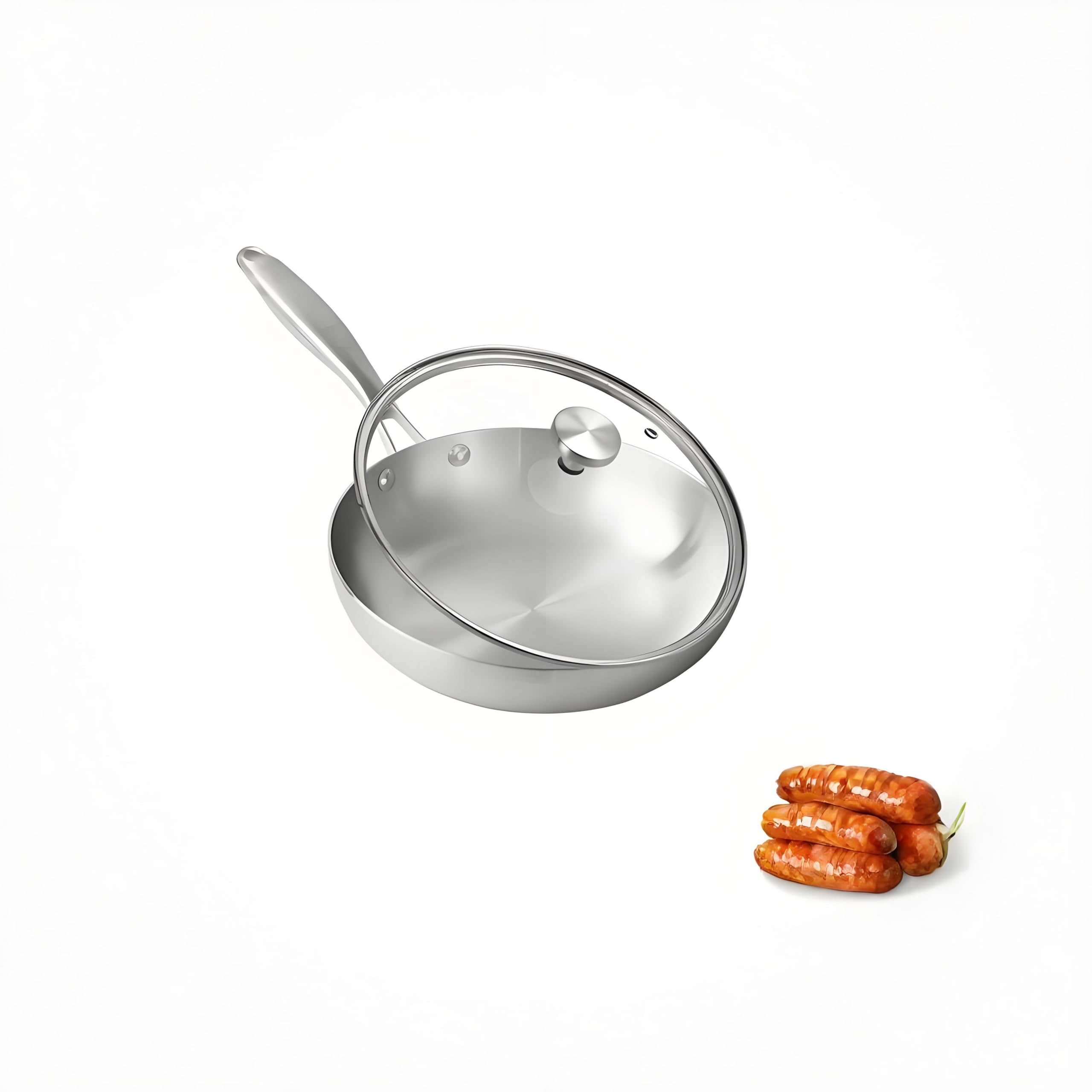 Tri-Ply Stainless Steel Pan, 28CM Frying Pan with Lid, Compatible with All Cooktops,Fast & Even Heat, Skillet, Induction Cookware, Cooking Pan, Stir Fry Pan, Dishwasher Safe