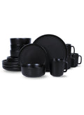 FEELINGS STONEWARE CERAMIC 16 PCS DINNER SET | Durable Dinnerware for Everyday Use | Includes Plates, Bowls, and Mugs | Elegant and Stylish Design | Dishwasher & Microwave Safe (BLACK 2)