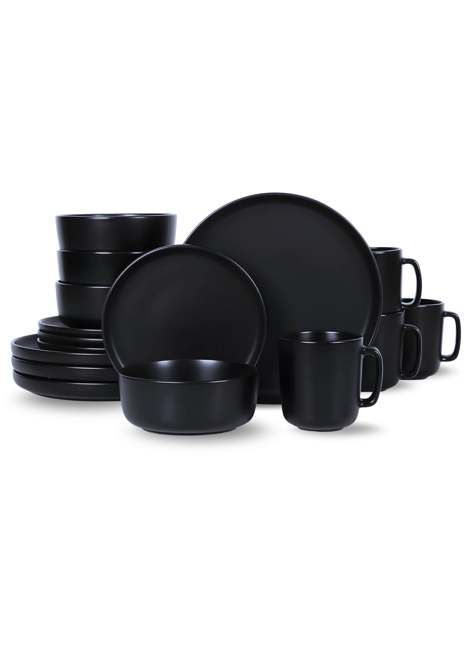 FEELINGS STONEWARE CERAMIC 16 PCS DINNER SET | Durable Dinnerware for Everyday Use | Includes Plates, Bowls, and Mugs | Elegant and Stylish Design | Dishwasher & Microwave Safe (BLACK 2)