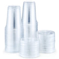 Eupako 12 oz Plastic Cups with Lids 100 Sets Clear Disposable Plastic Party Cups with Flat Lids to Go, Cold Drink Cups, Smoothie Cups, Milkshake Cups