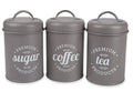 NC 3 PCS Airtight Kitchen Canister Decorations with Lids, Grey Metal Rustic Farmhouse Country Decor Containers for Sugar Coffee Tea Storage