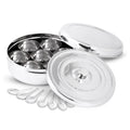 Double Lid Spice Container Masala Dabba With 7 Compartments and 7 Spoons, Masala Box, Spice Container Box, Stainless Steel Spice Box Indian with Transparent Lid, 8 inch