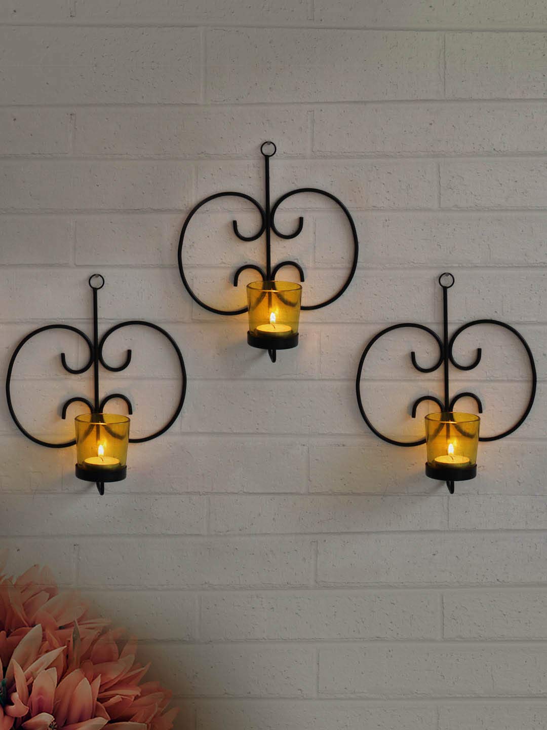 TIED RIBBONS Wall Hanging Tealight Candle Holders for Home Decoration - Wall Sconces with Tealight Candles Home Decor Item (Set of 3)