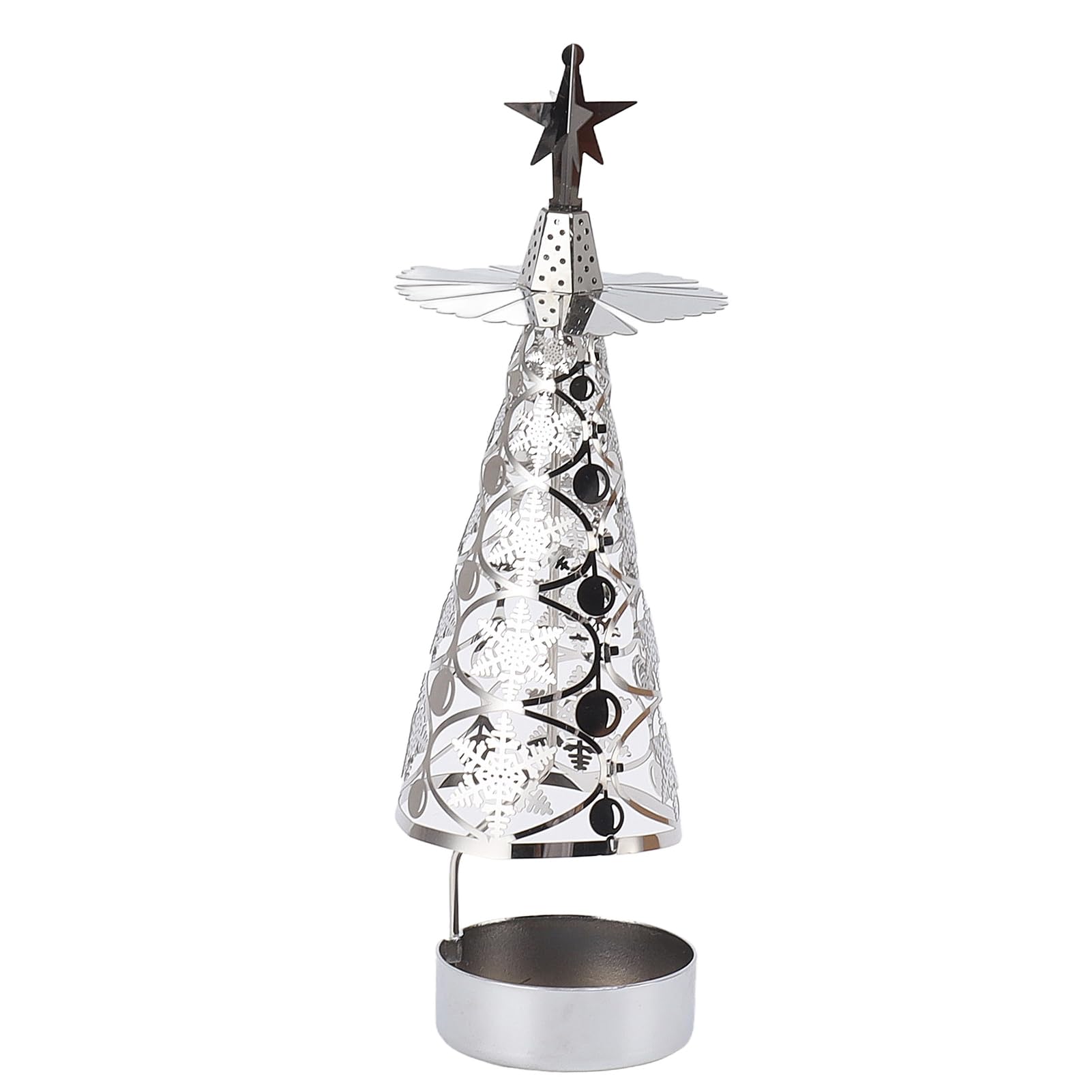 Rotating Candle Holder Set Romantic Wedding Christmas Party Tabletop Decor Stainless Steel (Silver Snowflake)