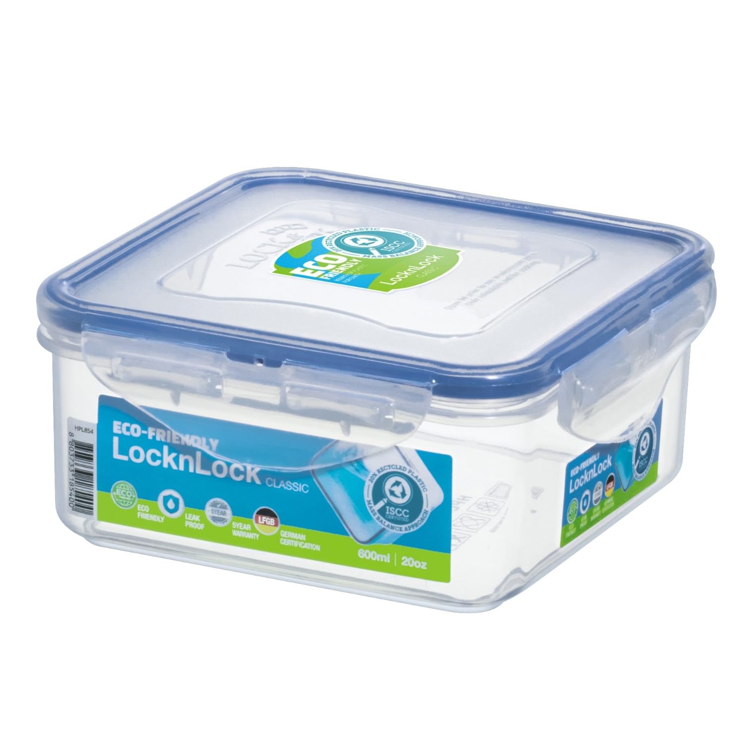 LocknLock Airtight Food Storage Container, 20.29-oz / 2.54-cup, Clear Blue, Square, Plastic
