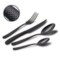 TERRIFI Hammered Silverware Set, 4-Piece Modern Black 18/10 Stainless Steel Flatware Set with Forks Spoons and Knives, Unique Metal Cutlery Sets for Home Restaurant, Mirror Polished & Dishwasher Safe