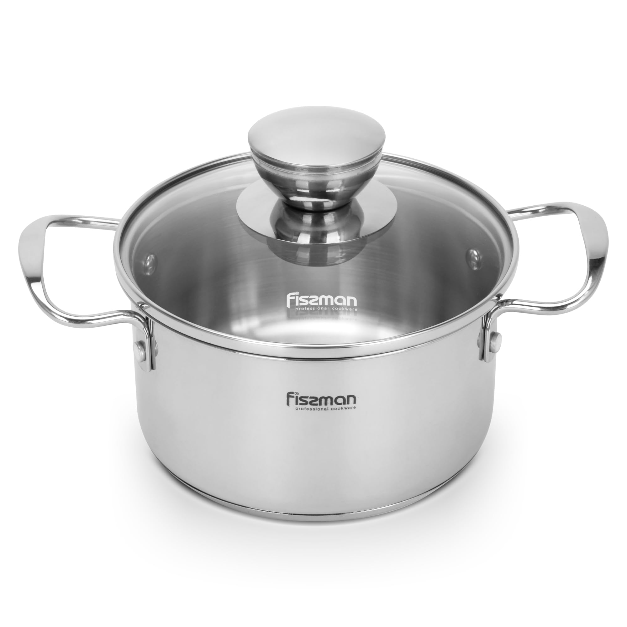 Fissman Cooking Pot 1.1L with Glass Lid, Stainless Steel Stockpot 14x7.5cm Mini Cook Series | 18/10 INOX304 Steel Mirror-Polished Kitchen Cookware | Induction Compatible | Dishwasher Safe