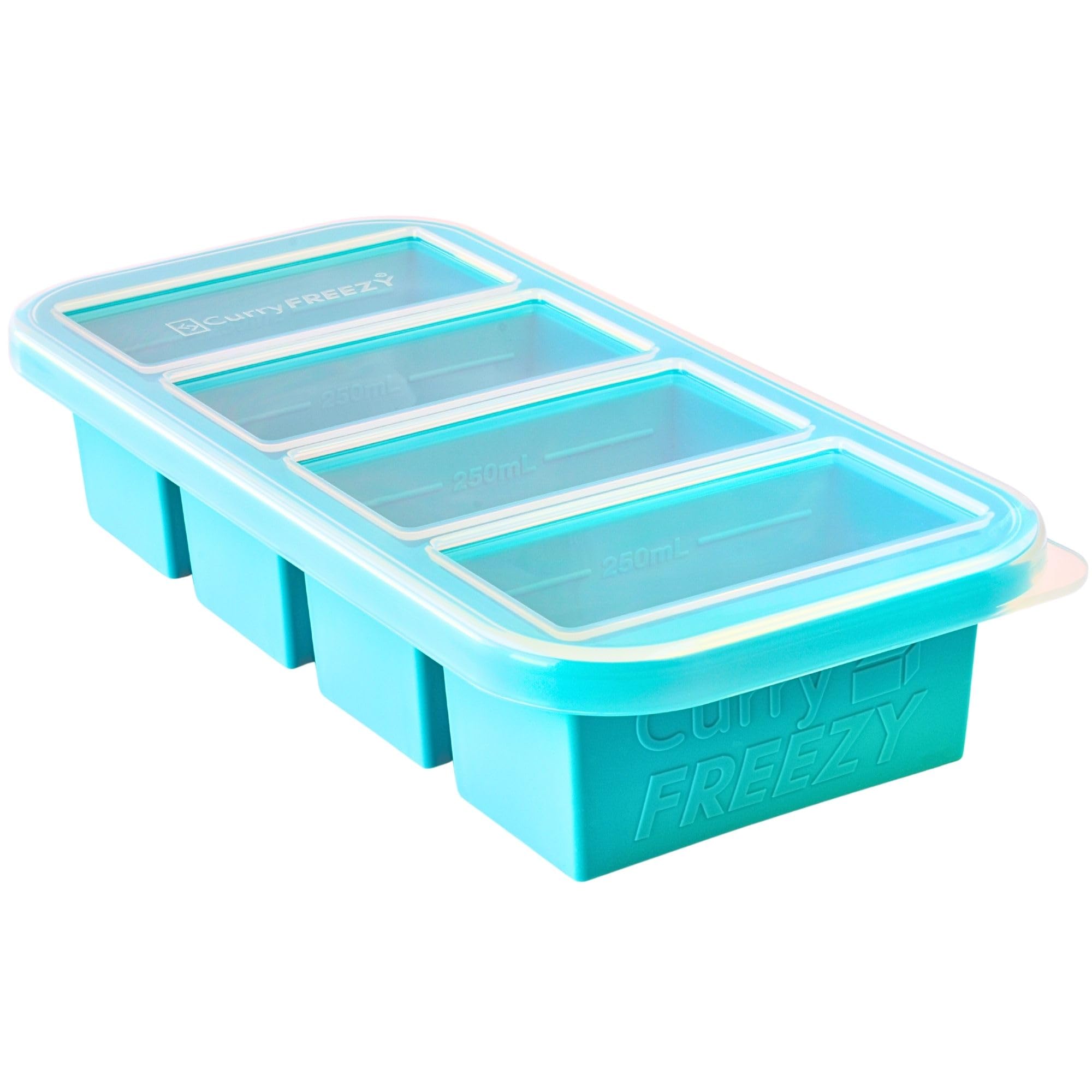 Silicone Freezer Tray With Lid, Easy Meal Prep Container and Kitchen Storage Solution, Silicone Freezer Container Food Molds to freeze & Store Soup, curry, Sauce, Broth, Leftovers,4CV-BL