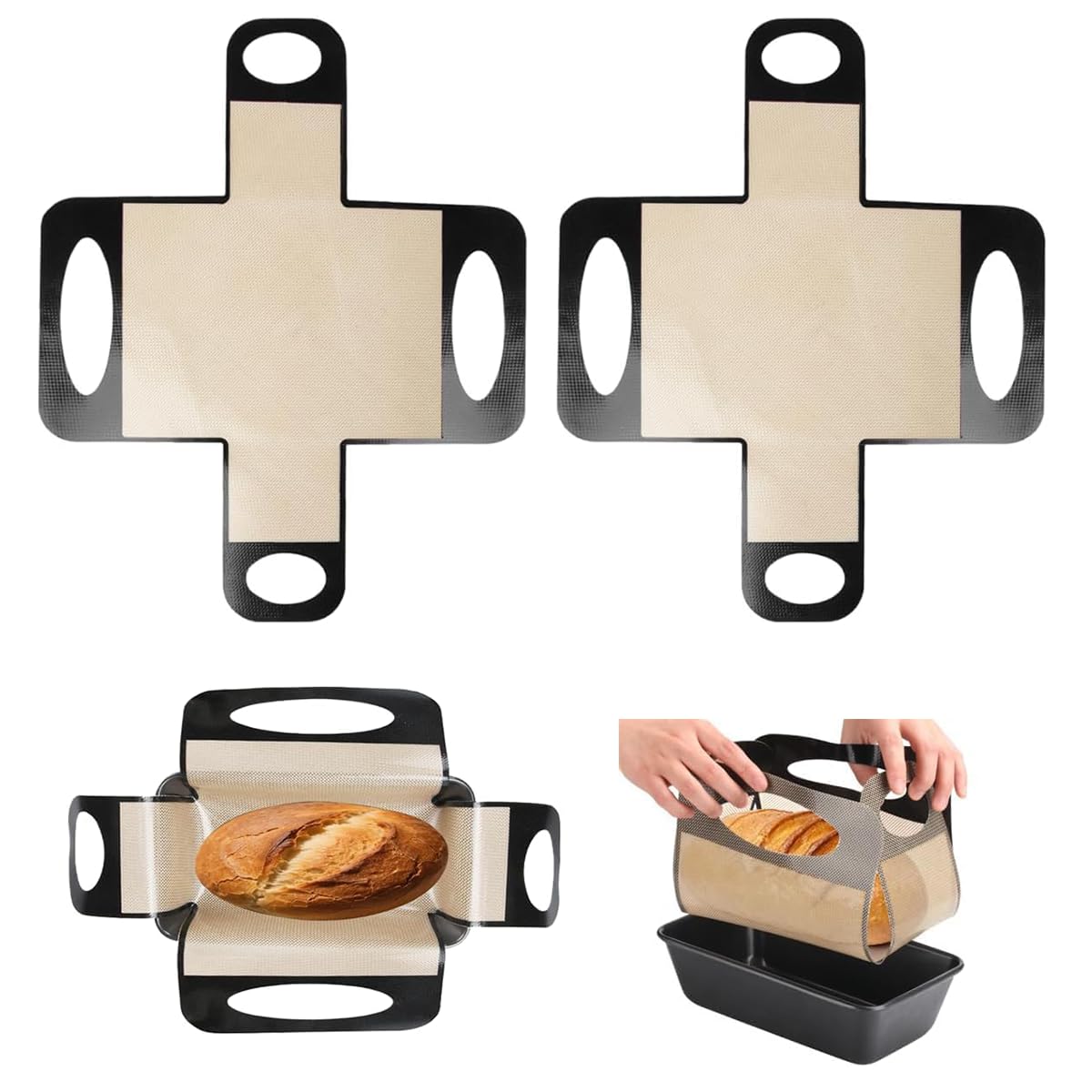 2Pcs Silicone Bread Loaf Pan Liners, Reusable,with 4 Handles Non Stick, Easy Clean Dough Transfer Tool