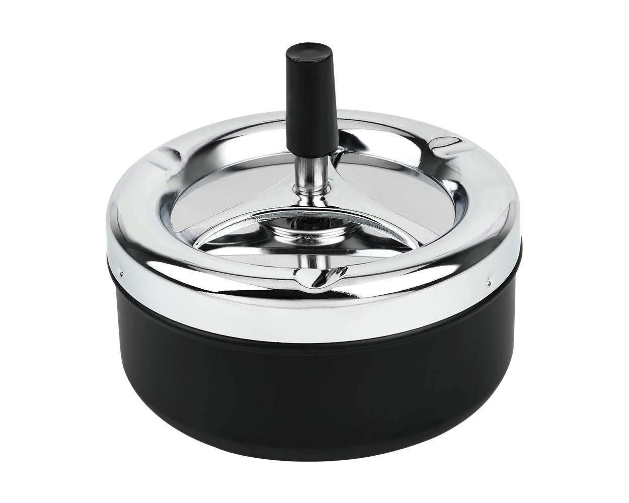DS. DISTINCTIVE STYLE Round Push Down Ashtray with Spinning Tray Metal Cigarette Ash Tray Large 5.2 Inches Home Ashtray for Outside Patio - Black