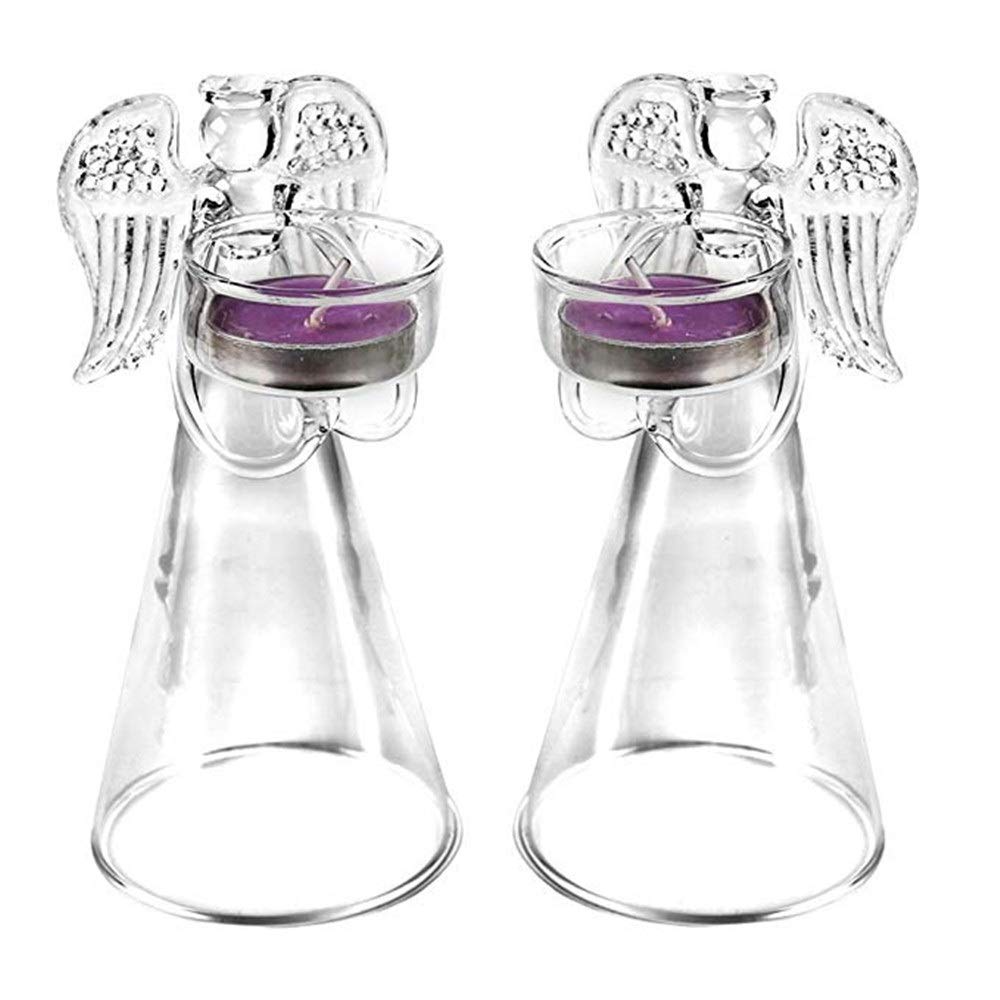 Candlestick Candlestick Set One Pack 2 Transparent Glass Angel Shape Candle Holder Decoration Accessories Excluding Candles Crystal Candlestick (Color : Transparent, Size : 16cm)