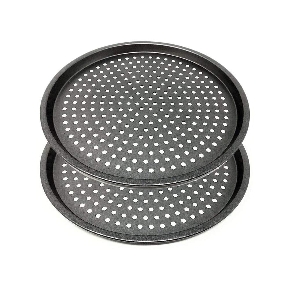 ANXI 2PCS/set Carbon Steel Nonstick Pizza Baking Pan Tray Pizza Plate Dishes Holder Bakeware Home Kitchen Baking Tools Size 32cm