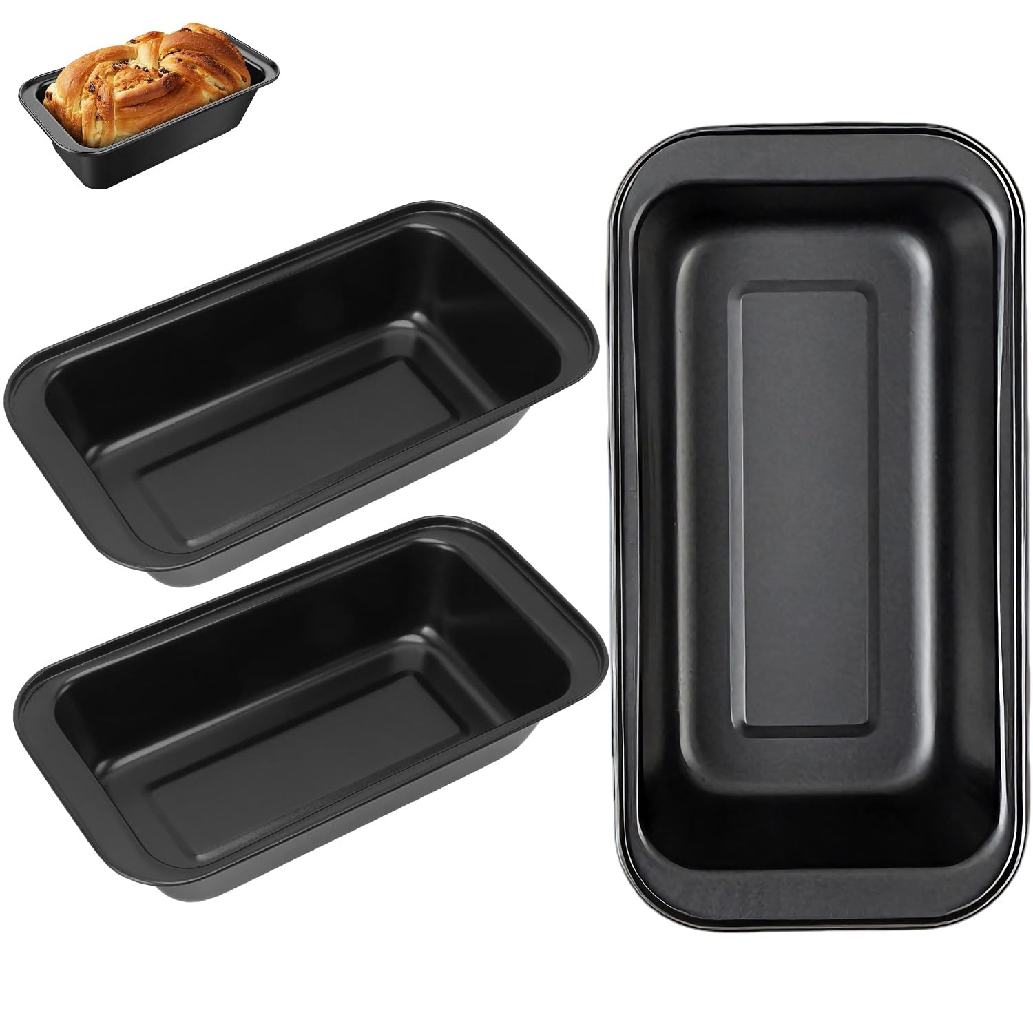 Loaf Pans 3 Pcs Non-stick Bread Baking Mold Set Large Loaf Tin Carbon Steel Bread Baking Tray with Easy Grip Edge & Demolding Rectangular Bakeware for Homemade Oven Cakes Brownies Toast Meatloaf