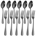 findTop Set of 12, Black Plated Stainless Steel Dinner Forks and Spoons, Heavy-duty Forks (8 Inch) and Spoons (7 Inch) Cutlery Set- Black