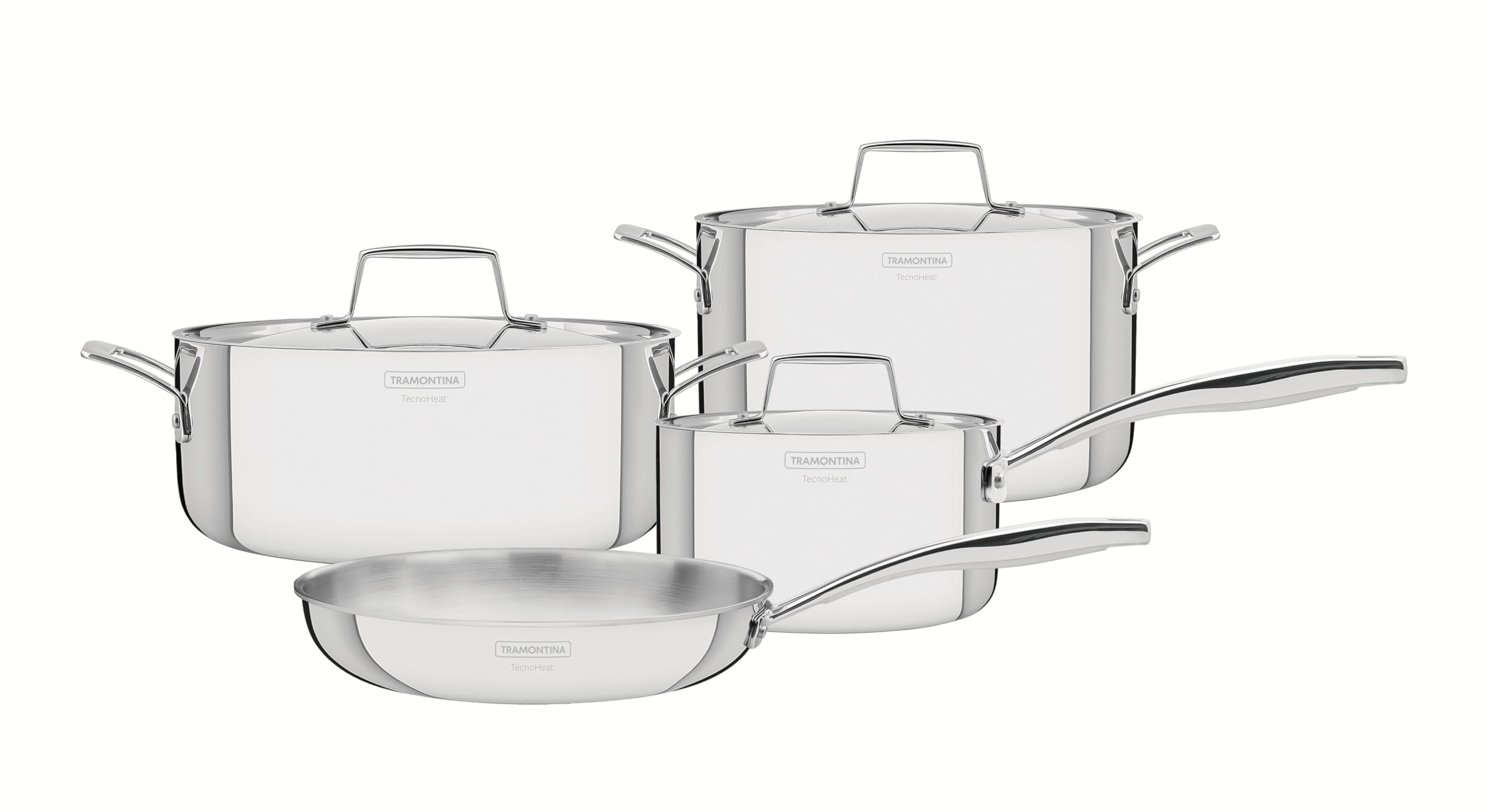 Tramontina Premium Grano 7-Piece Stainless Steel Cookware Set with Lids | Tri-Ply Body (SS + Aluminum + SS) | Even Heat Distribution | Mirror Finish | Dishwasher Safe | All Cooktops Compatible