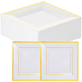 Gold Plastic Plates Disposable, 25 Pieces Hard Plastic Dinner Plates with Gold Rim Reusable Salad Plates for Travel Party Wedding Picnic (L 24cm)