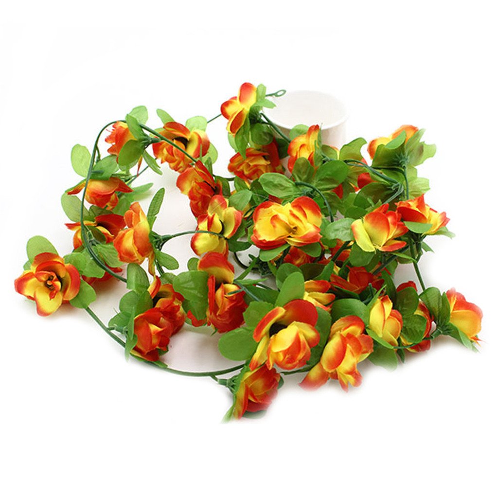 Home Wedding Party Decor Fake Flower Garland Artificial Rose Blossom Vine - Red