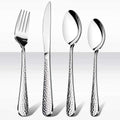 KASTWAVE Cutlery Set, Stainless Steel Flatware Silverware Set, Hammered Design Knife Fork Spoon Set for Home, Camping, Party, Healthy And Durable, Dishwasher Safe, Mirror Polish, 16 Pieces