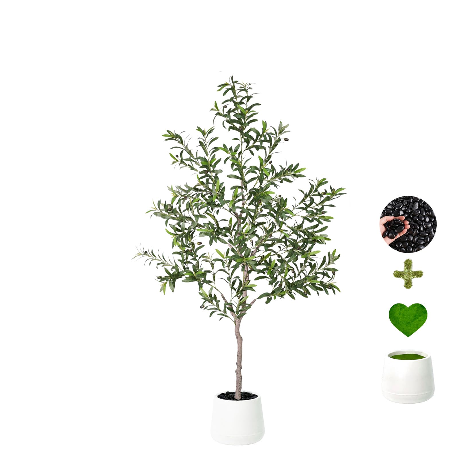 5ft Artificial Olive Trees Indoor,Faux Olive Tree with White Planter Pot,Artificial Plants Lifelike Fruits for Home Office MeetingRoom Living Room Indoor Outdoor Decor