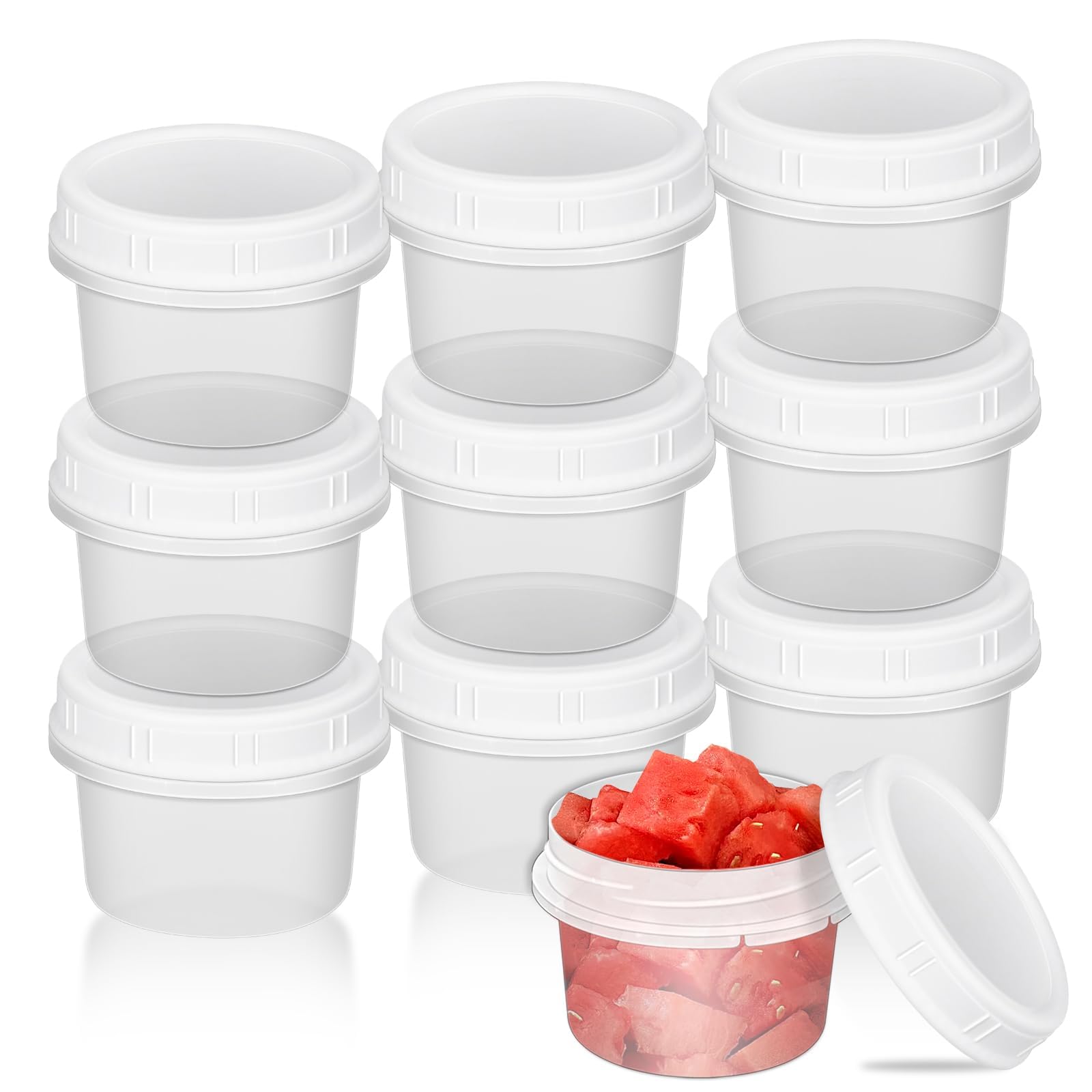 10 Pack 200ml Reusable Small Plastic Containers With Screw Lids, Food Storage Freezer Jars, Stackable Deli Containers for Sauce, Condiments, Lunch Box Accessories