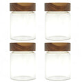 4-Piece Clear Glass Storage Canister Set with Natural Wood Lids – Airtight Reusable Jars for Pantry, Coffee, Tea, Spices, Snacks & Home or Kitchen Organization