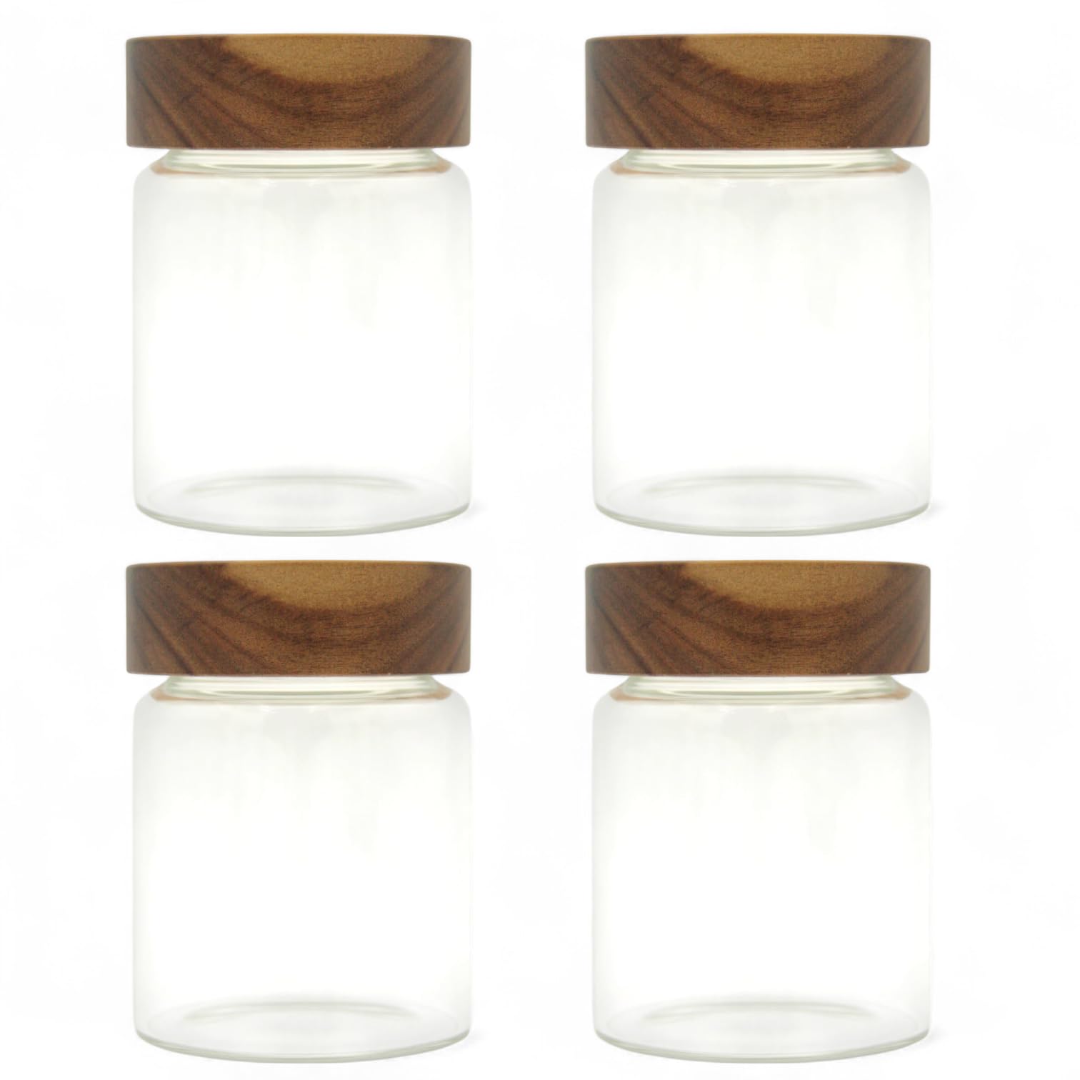 4-Piece Clear Glass Storage Canister Set with Natural Wood Lids – Airtight Reusable Jars for Pantry, Coffee, Tea, Spices, Snacks & Home or Kitchen Organization