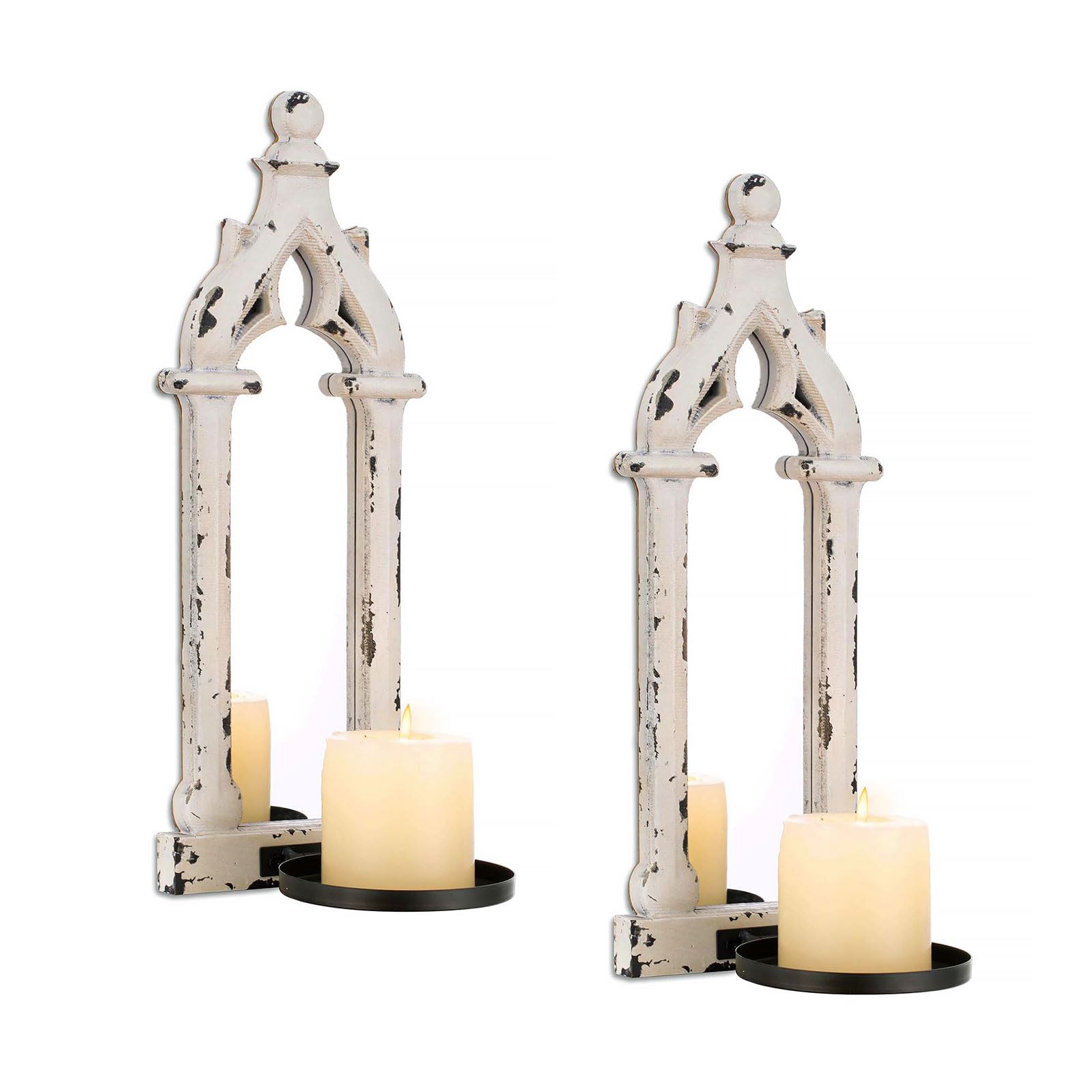 Wall Candle Holders Vintage Decor - Wall Candle Sconces Mounted White Wood Set of 2 Gothic Accessories Mirror decoration for Living Room Bathroom, FSZS801Q-zuojiuzhutai