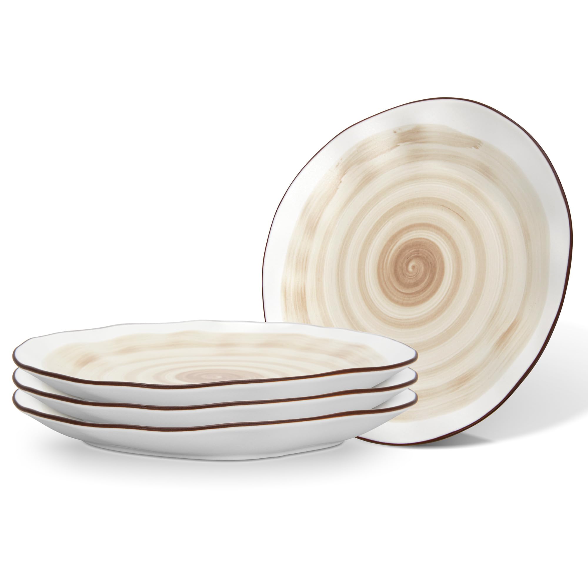 Fissman Dinner Plates Ø26cm Set of 4, Porcelain Tableware Sets Glide Series | Irregular Shape Plate | Earthy Spiral Pattern | Non Slip Base | Suitable for Fine Dining, Home, Restaurant, Hotel