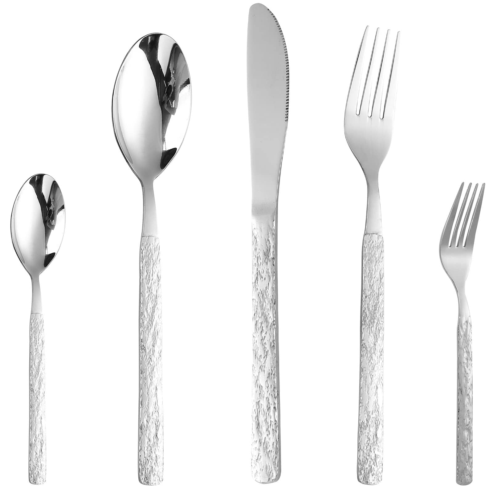 NALACAL Stainless Steel Silverware, Set for 4 (20PCS) Flatware Knife Fork Spoon Stone Pattern Flatware Stainless Steel Cutlery Knife Fork Spoon Set Knife Fork Spoon Cutlery Dishwasher Safe Cutlery
