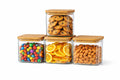 Glass Storage Jars with Bamboo Lids, 650ml (22oz), Set of 4, Airtight Square Containers for Kitchen and Pantry Organization, Clear