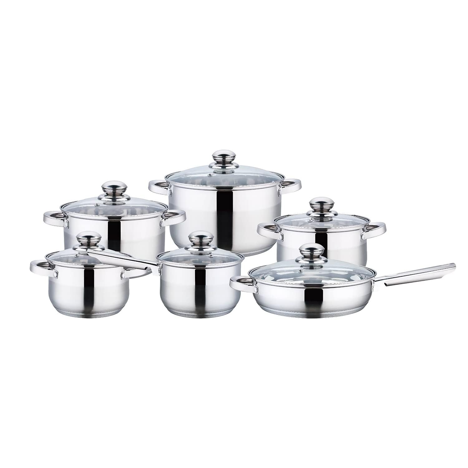 Wilson by Cuisine Art Stainless Steel 12-Piece Cookware Set - Casserole, Saucepan, Fry Pan|Cooking set | Heavy Duty With Stainless Steel Handle | Gas, Stovetops Compatible For Family Meals