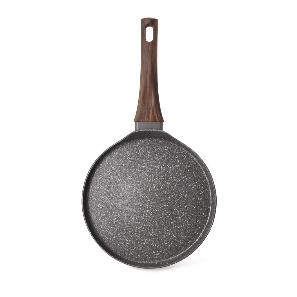 Fissman Non Stick Crepe Pan 24cm, Forged Aluminum Cookware 2.0cm Deep Capella Series | TiPro Granite Coating | Woodlike Bakelite Handle | Induction Compatible Cookware for Dosa, Roti, Paratha, Pancake