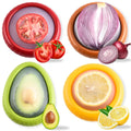 BIGTHREE Silicone Fruit Storage Box, 4 Pieces Reusable Fruit Storage Containers for Fridge, Half Cut Fruit Containers, Food Huggers for Vegetable, Tomato Holder, Lemon Fresh Stretch Pods Keeper