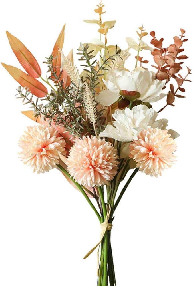 Artificial Fake Flowers Plants Silk Flower, 17.7 Fall Flower Arrangement Boho Style, for Home Decor and Wedding, for Kitchen Garden Party Décor (Romantic Elegant Neutral Pink Coral Color)