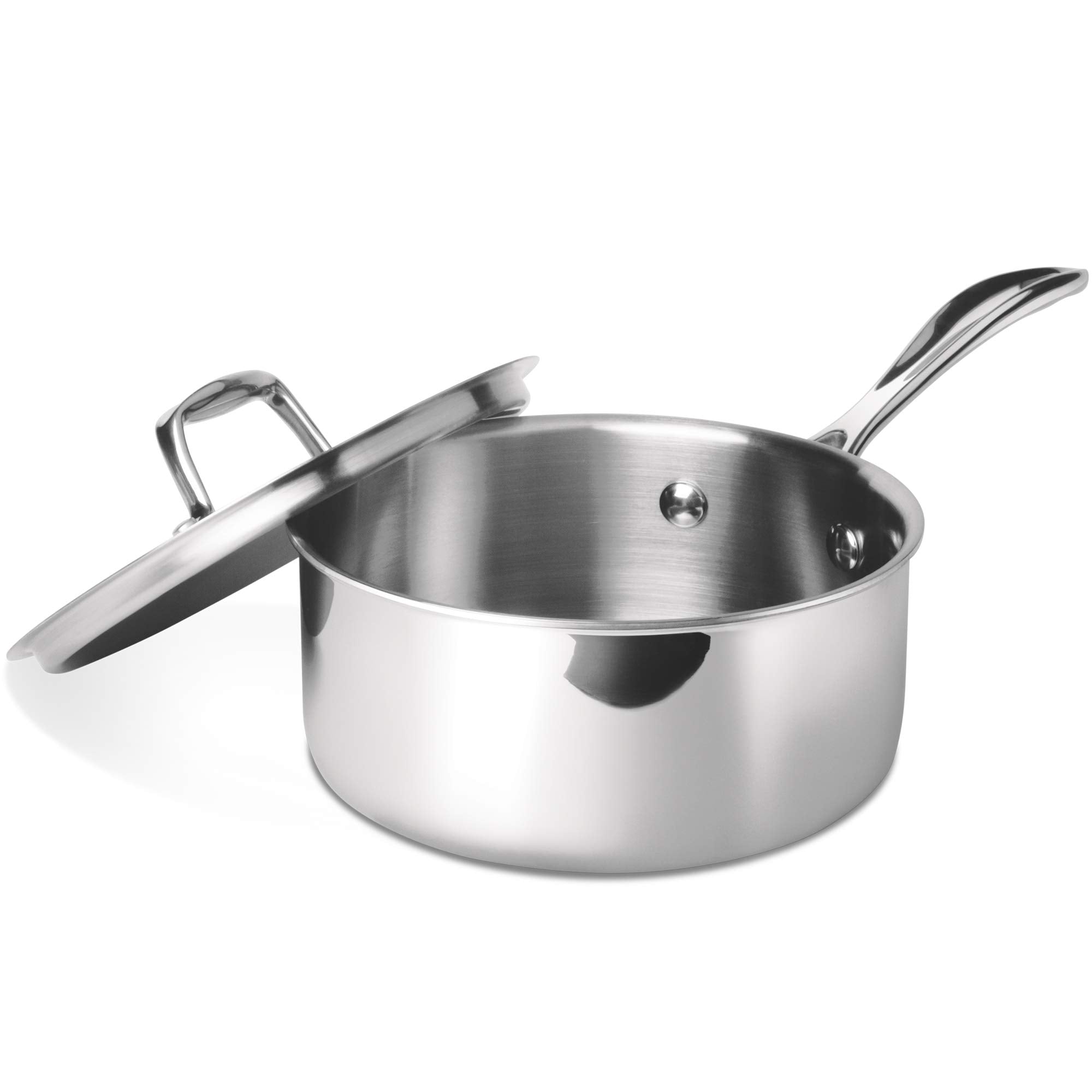 MILTON 18 cm, 2.2 Litre Triply Stainless Steel Sauce Pan with Lid, Dishwasher Safe, Even Heat Distribution, Induction & Flame Safe, Sturdy Handles - Silver