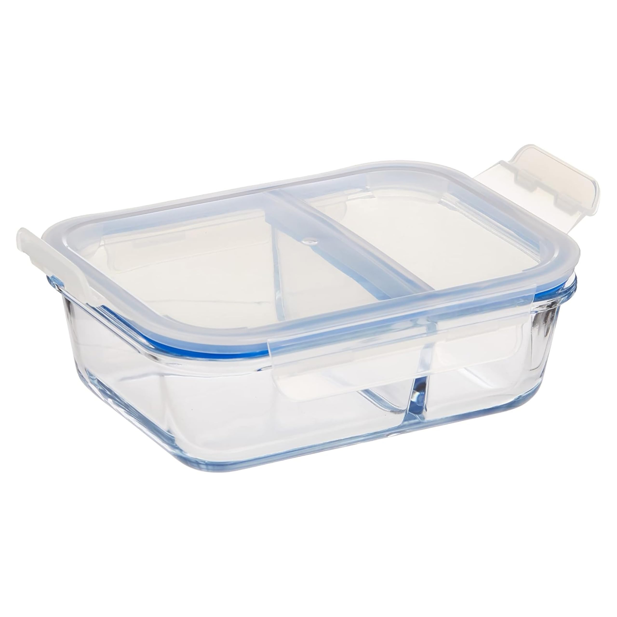 FEELINGS Glass Storage 1200ML with Divider – Microwave?Safe & Airtight Multi?Compartment Food Container (Blue)