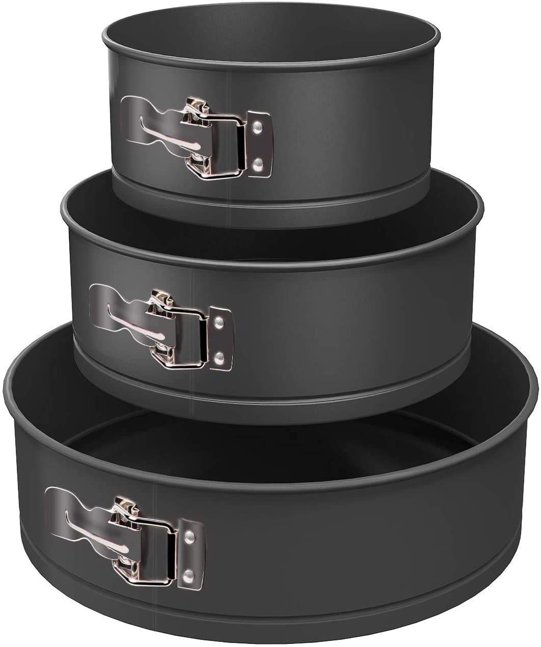 Xacton Cake 3 Pieces Of Teflon Coated Spring Form Mould Pan Set | Baking Tray Removable Pc Round - Black (7-8-9 Inch)