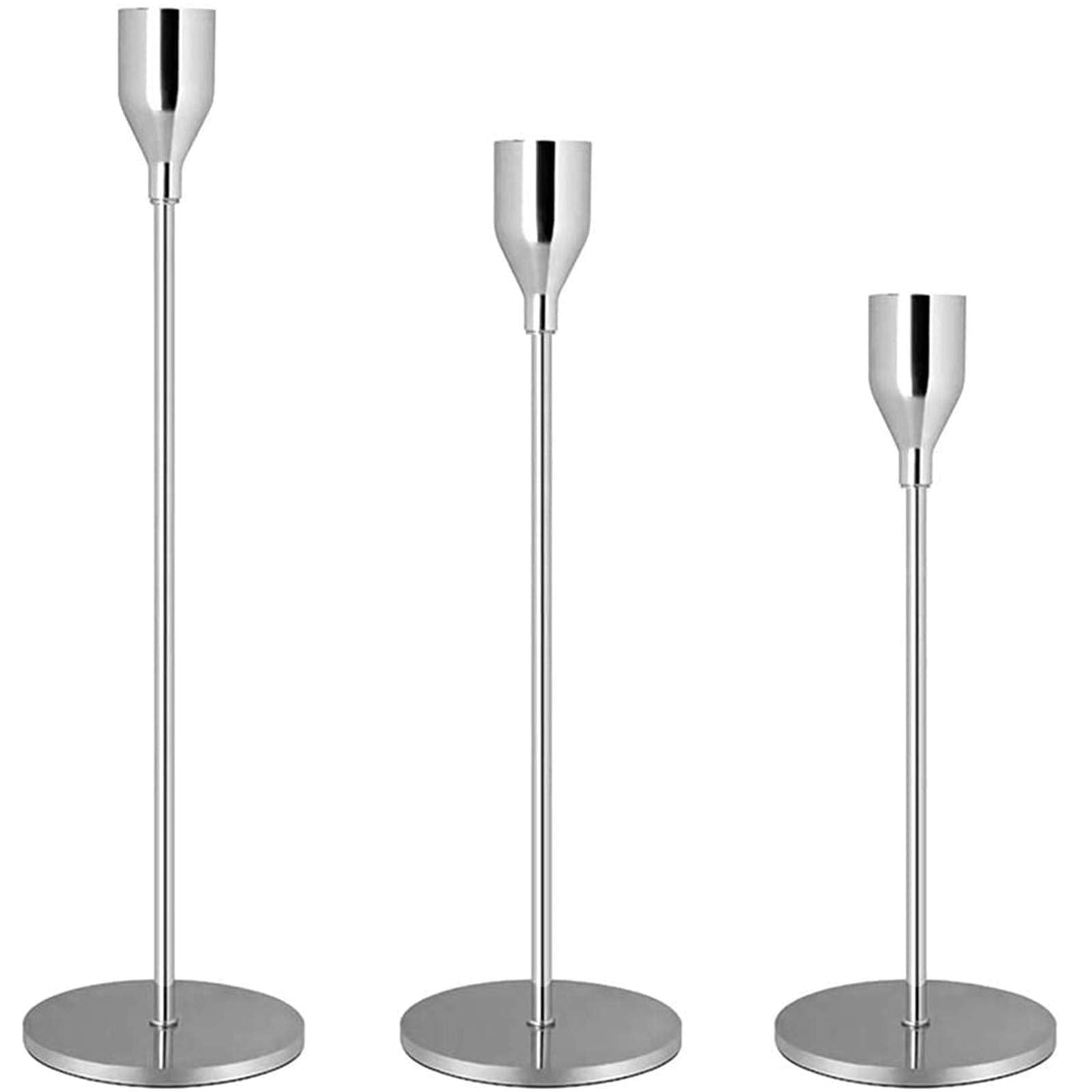 Candle Holder, A Set of 3 Candle Holders of Different Sizes, Retro Candle Holders for Candles, Used for Home Decoration, Valentine's Day, Christmas and Wedding Dining (Silver)