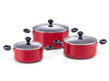 Prestige Value Pack Non-Stick Cookware sets 6 Pcs | Non Stick Aluminium Pots and Pans Cooking Set | Soup Pots Set | Frying Pan Set | PR22453 - Red