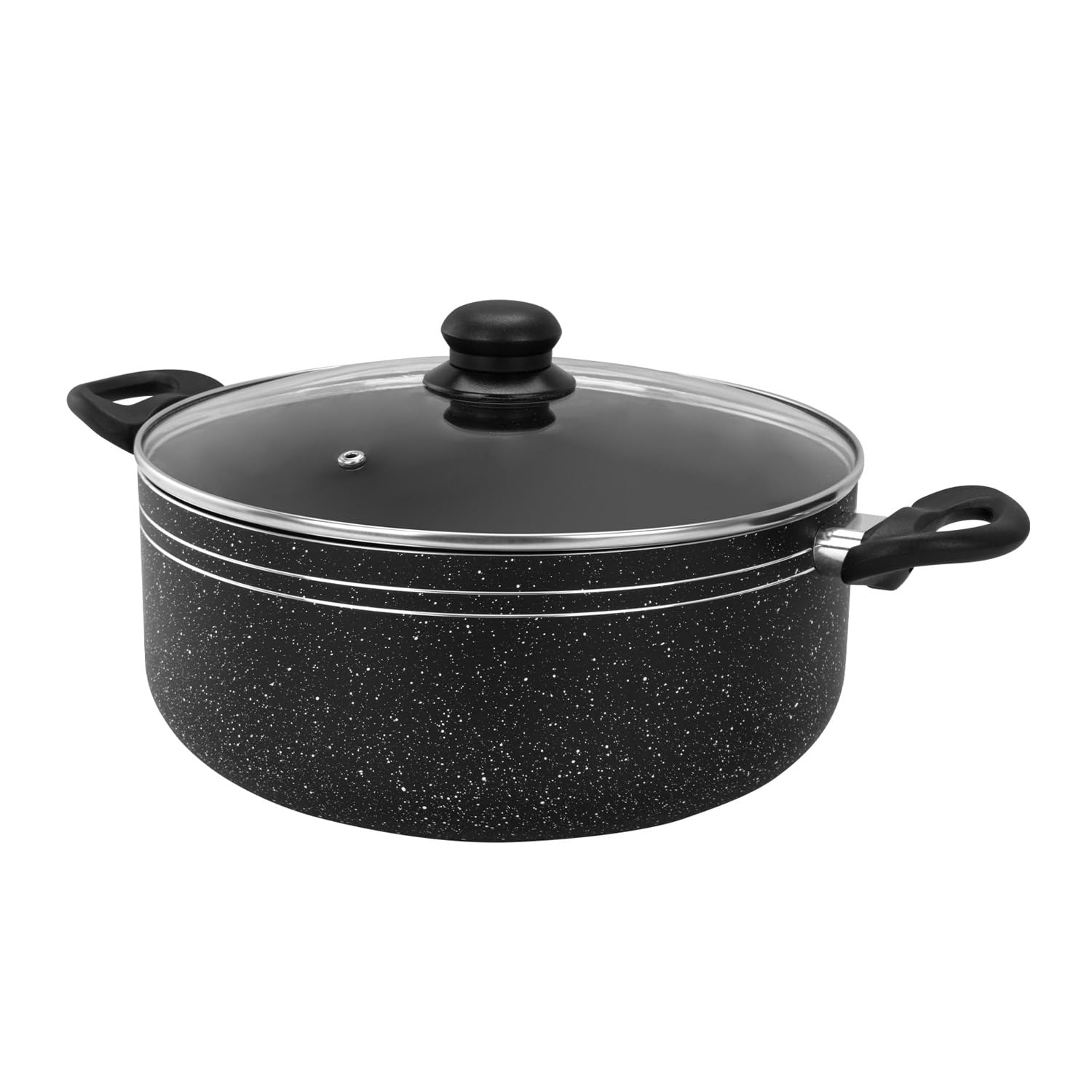 Royalford 30cm Smart Granite Series Casserole RF11868 Forged Aluminium Cookware with Nonstick Granite Coating, Compatible with Induction, Hot Plate, Halogen, Ceramic, Gas Cooktops with Glass Lid