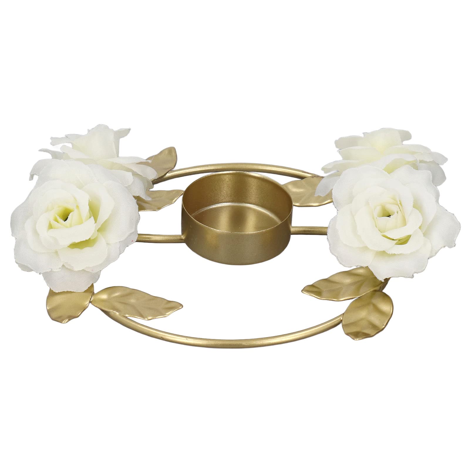 Elegant Rose Decorated Iron Candle Holder Sturdy Round Base Stand Decor for Wedding Dining Living Spaces
